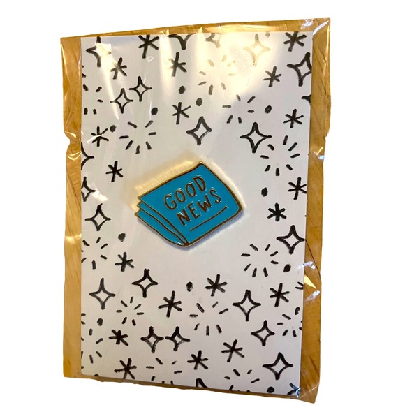 Good News Pin FREE IN BUNDLE Blue Newspaper Gold Accents AdamJK Gift Shop - Picture 1 of 4